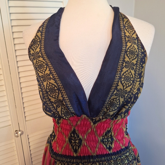 Wevez India Layered Silk Boho Halter Dress Free Size *C6 - Picture 4 of 7